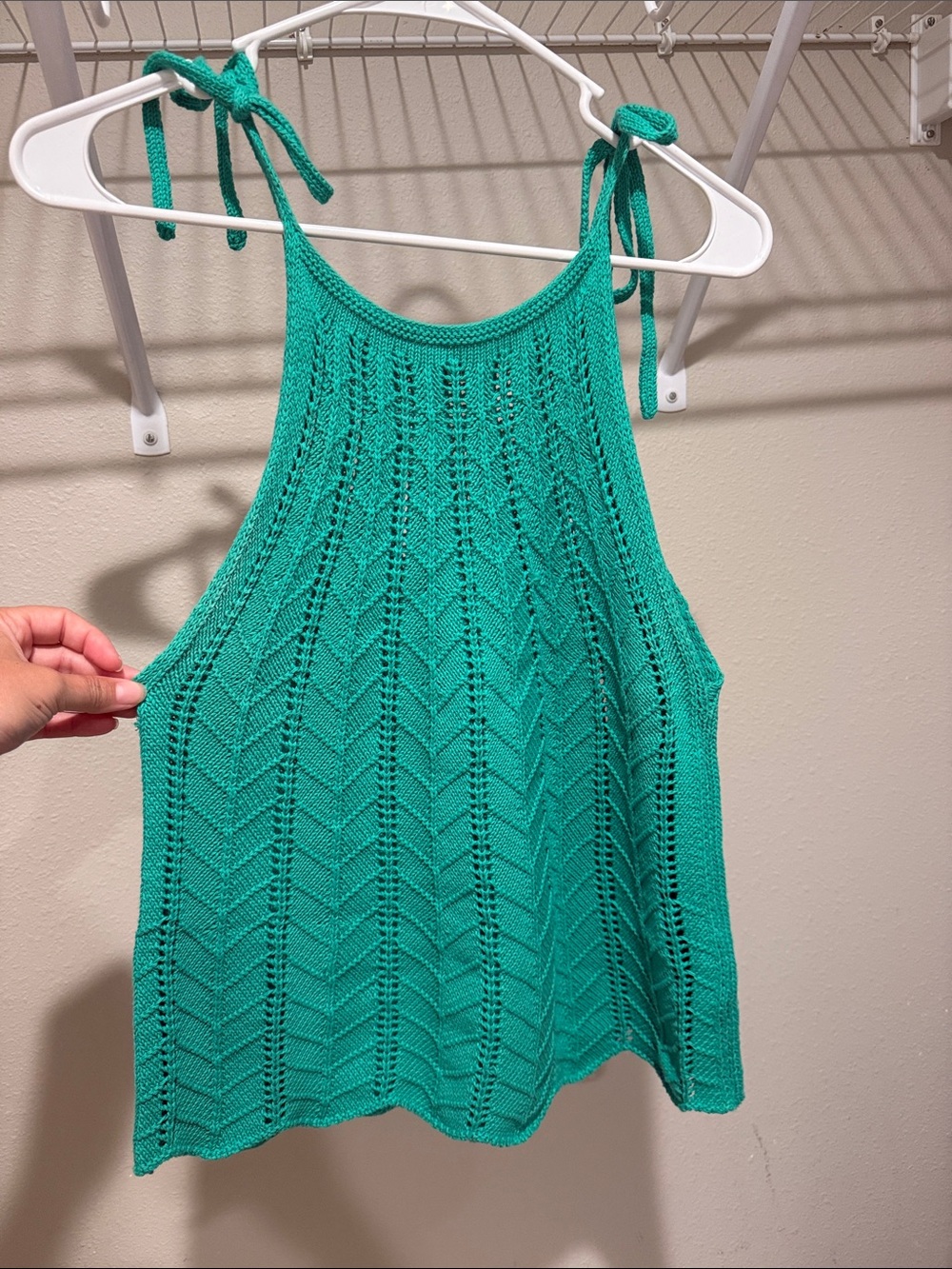 Steve Madden Kelly Green Crochet Tie-Shoulder Top